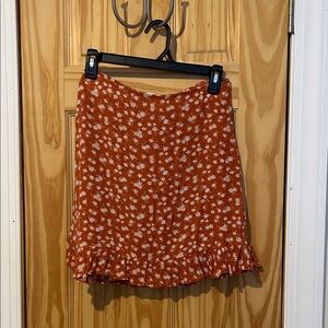 Abercrombie Floral Ruffle Hem Skirt - Orange